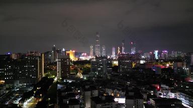 航拍广东东莞国贸中心夜景